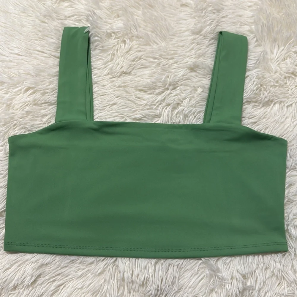 Express Green Square Neck Crop Top - Picture 2 of 4